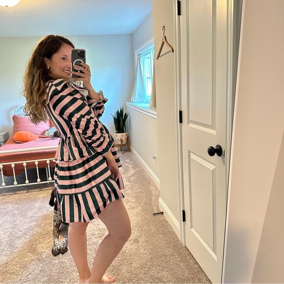 Crosby by Mollie Burch Pink Green Ruffle Mini Dress XS - Picture 2 of 9